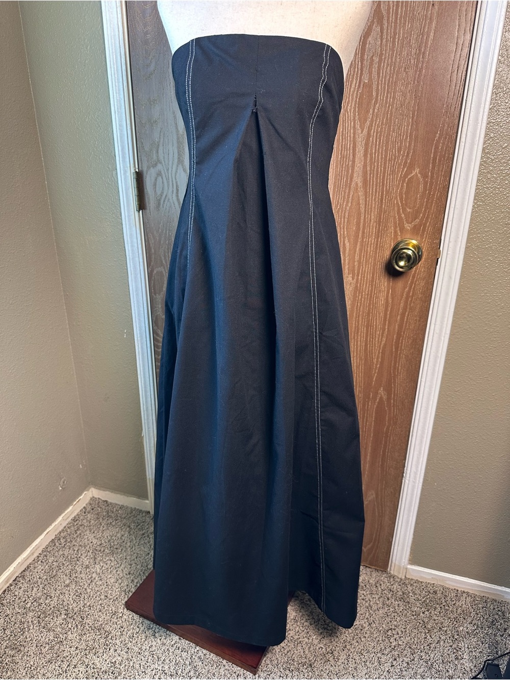 Strapless Navy Maxi Dress with Contrast Stitching